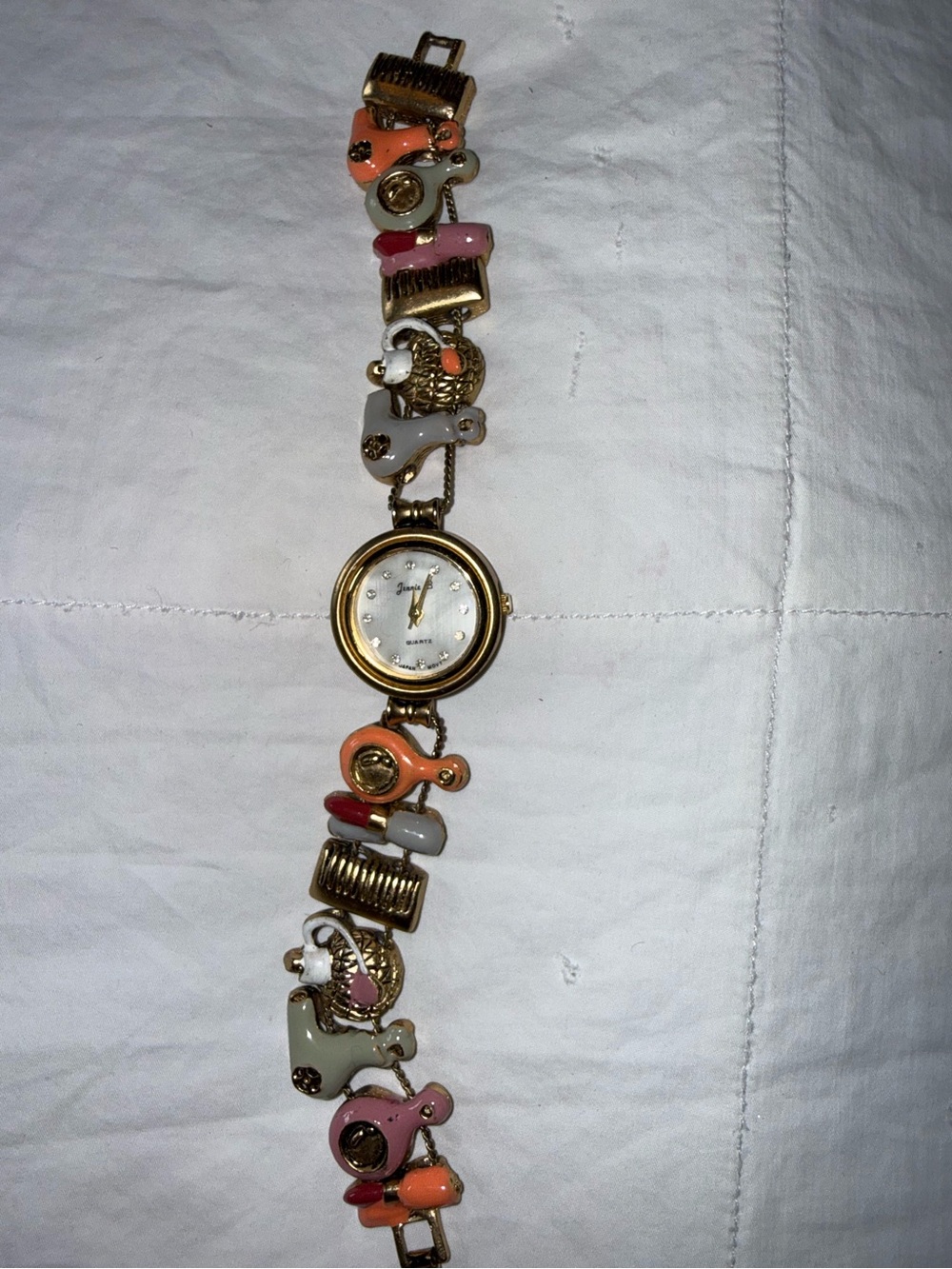 Gold-Tone Multicolor Enamel Link Bracelet Watch - Coral, Pink & Gray